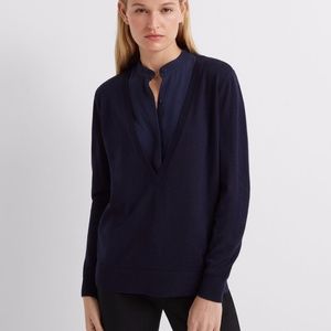 V-Neck Mixed Media Navy Club Monaco NWT